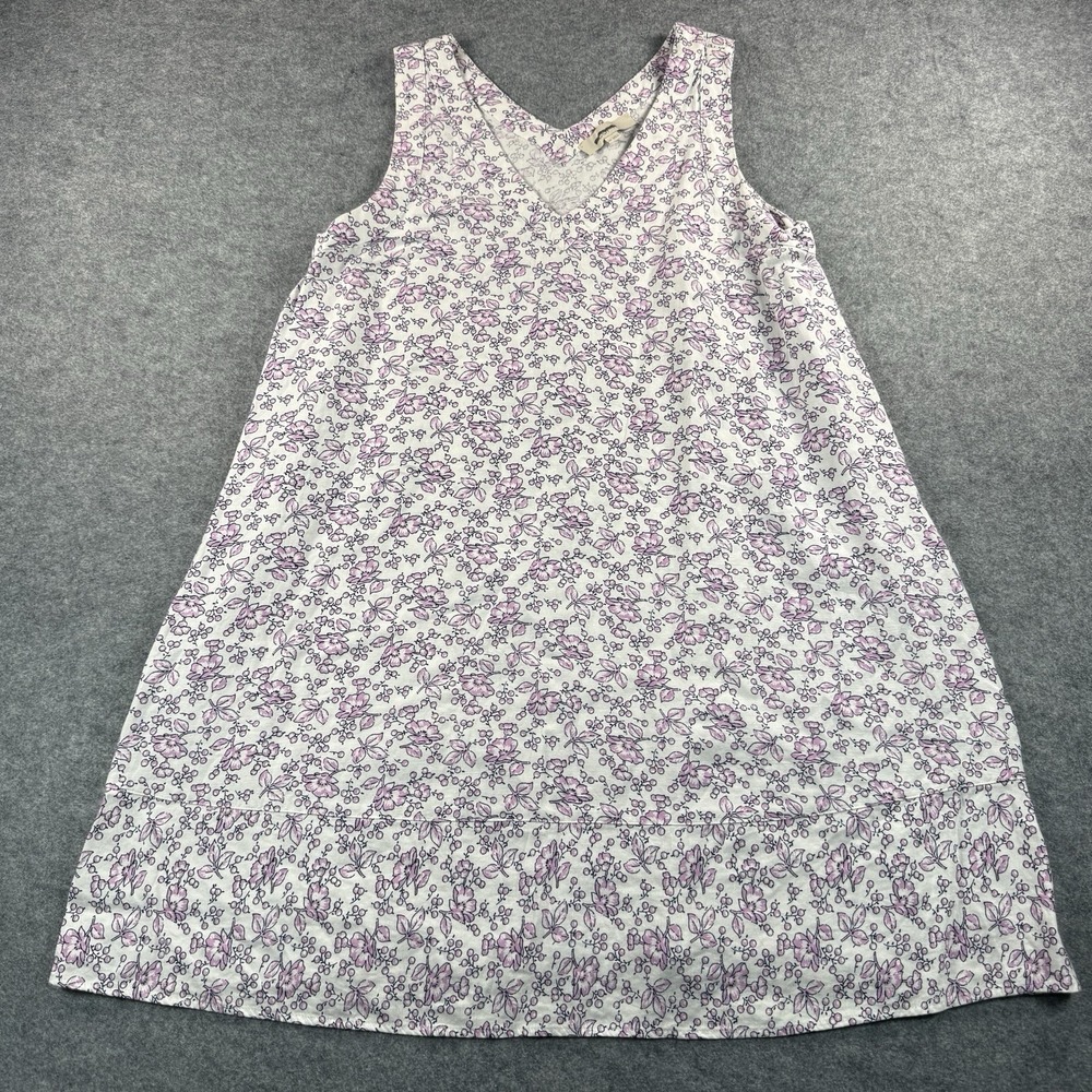 Loft Double V Flounce Dress Womens M‎ Linen Blend Oversized Floral Purple Casual